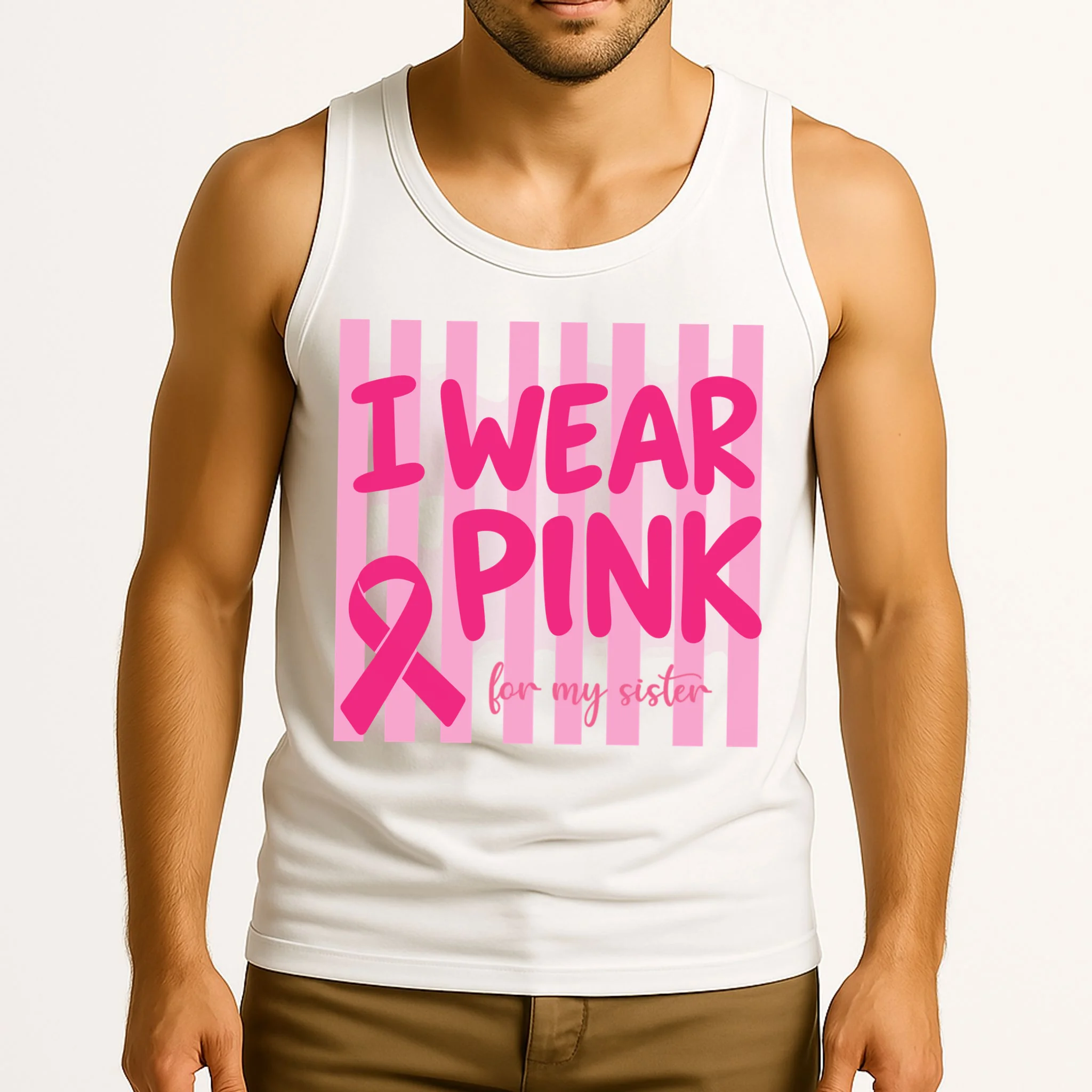 I Wear Pink Breast Cancer Awareness Personalized Relationship Custom Gift - Pink Ribbon Custom Relationship Gift Men's Tank Top - Front 2