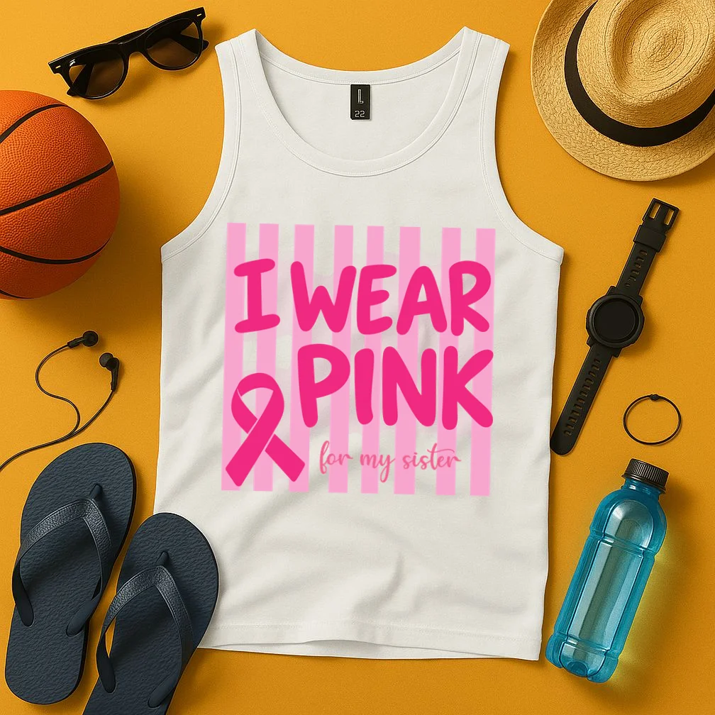 I Wear Pink Breast Cancer Awareness Personalized Relationship Custom Gift - Pink Ribbon Custom Relationship Gift Men's Tank Top - Front 3