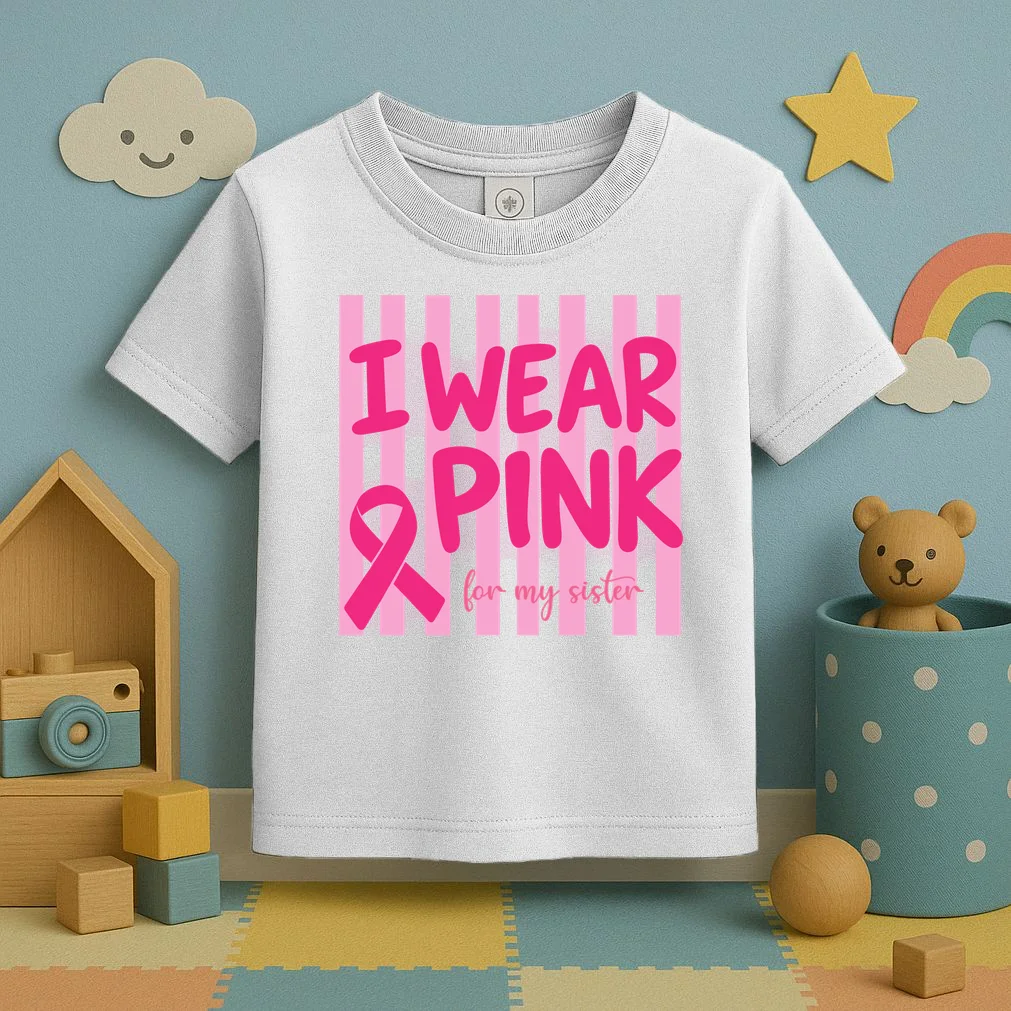 I Wear Pink Breast Cancer Awareness Personalized Relationship Custom Gift - Pink Ribbon Custom Relationship Gift Toddler T-Shirt - Front 2