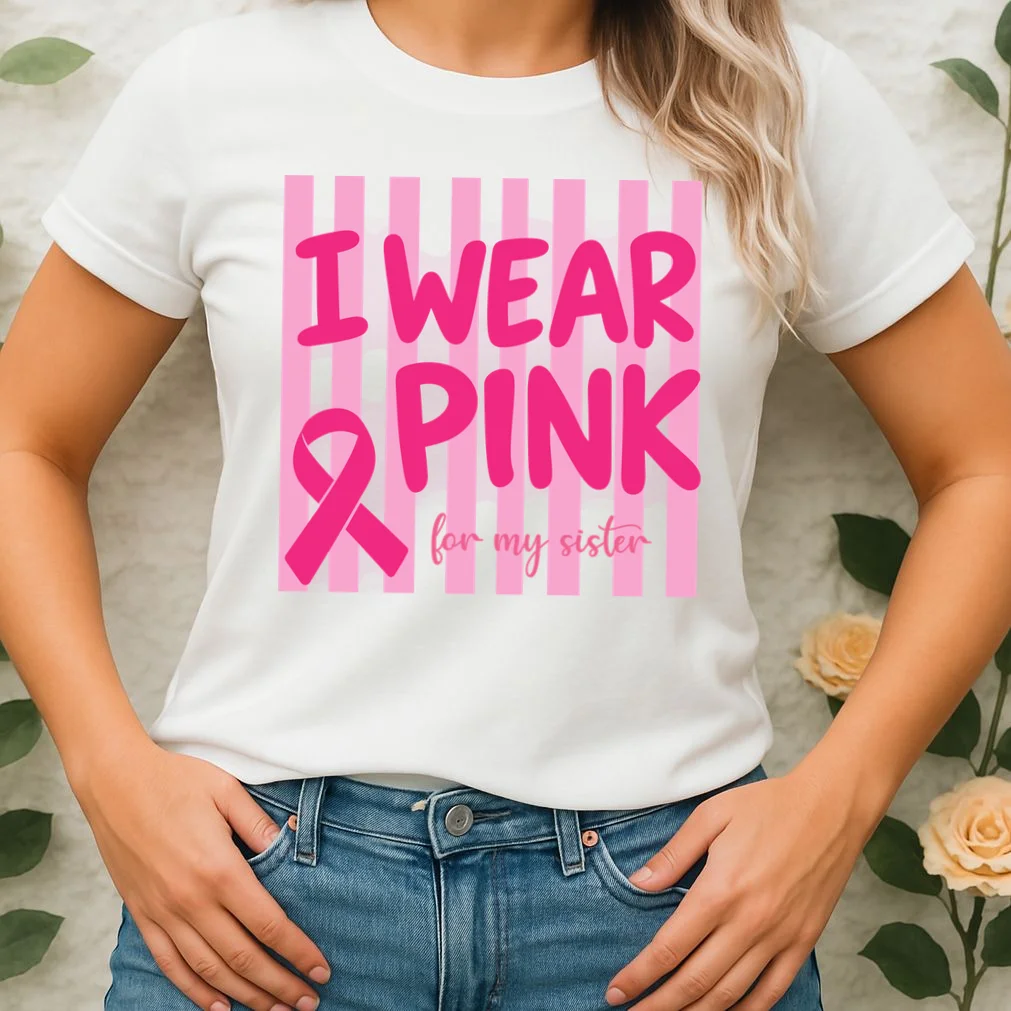 I Wear Pink Breast Cancer Awareness Personalized Relationship Custom Gift - Pink Ribbon Custom Relationship Gift Women's T-Shirt - Front 1