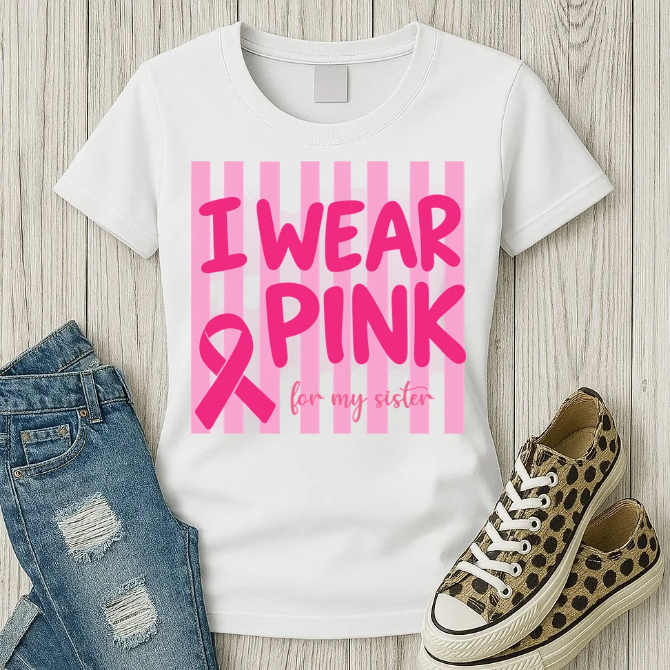 I Wear Pink Breast Cancer Awareness Personalized Relationship Custom Gift - Pink Ribbon Custom Relationship Gift Women's T-Shirt - Front 2
