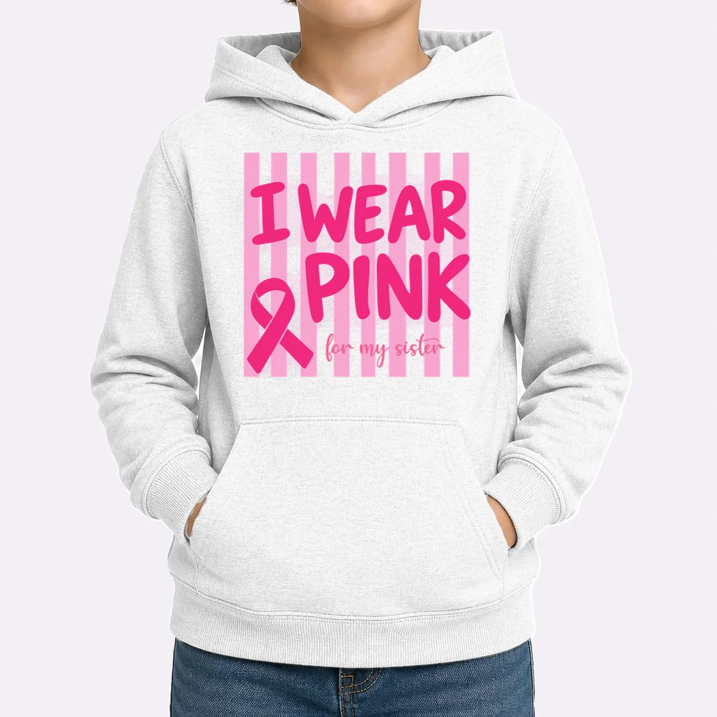 I Wear Pink Breast Cancer Awareness Personalized Relationship Custom Gift - Pink Ribbon Custom Relationship Gift Kids Hoodie - Front 1