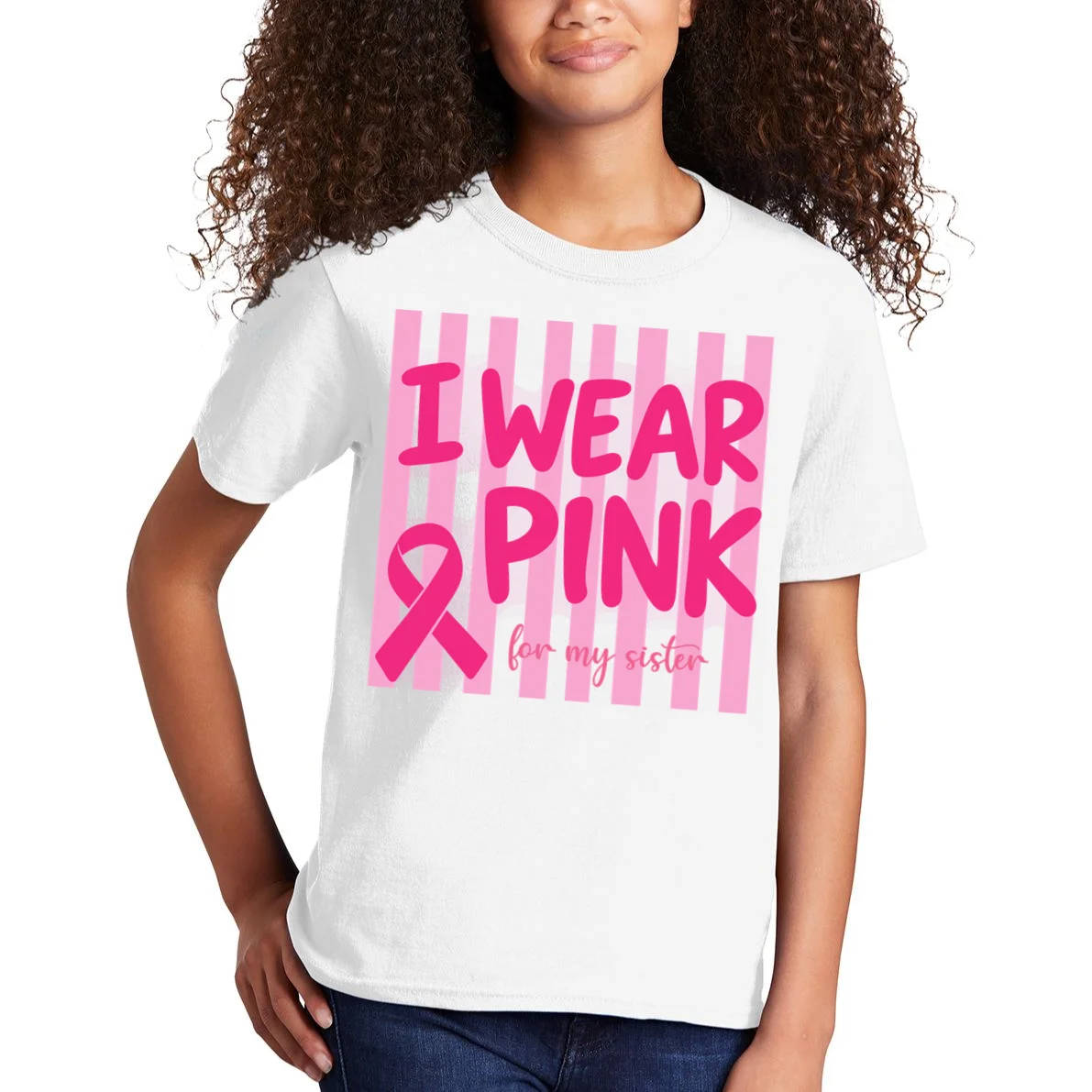 I Wear Pink Breast Cancer Awareness Personalized Relationship Custom Gift - Pink Ribbon Custom Relationship Gift Kids T-Shirt - Front 1
