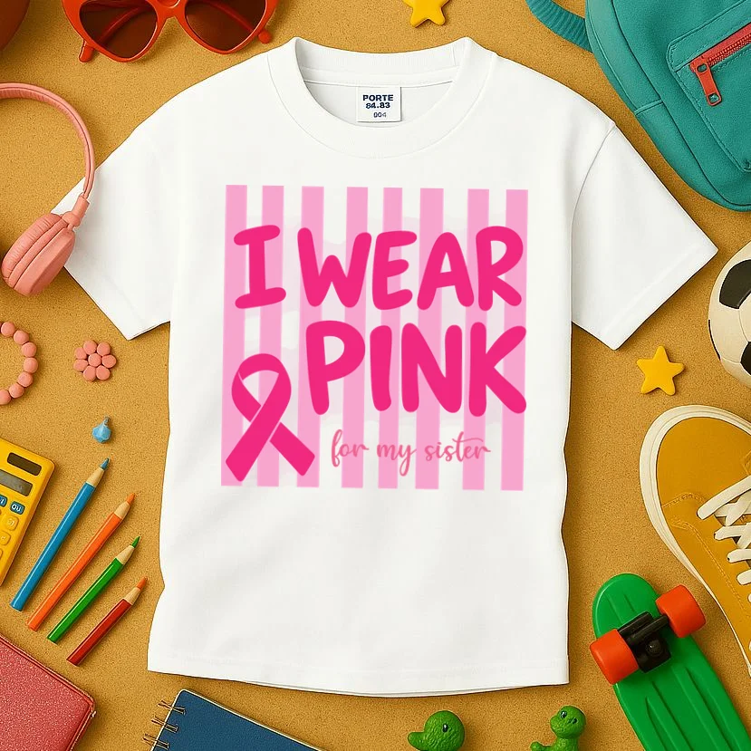 I Wear Pink Breast Cancer Awareness Personalized Relationship Custom Gift - Pink Ribbon Custom Relationship Gift Kids T-Shirt - Front 2