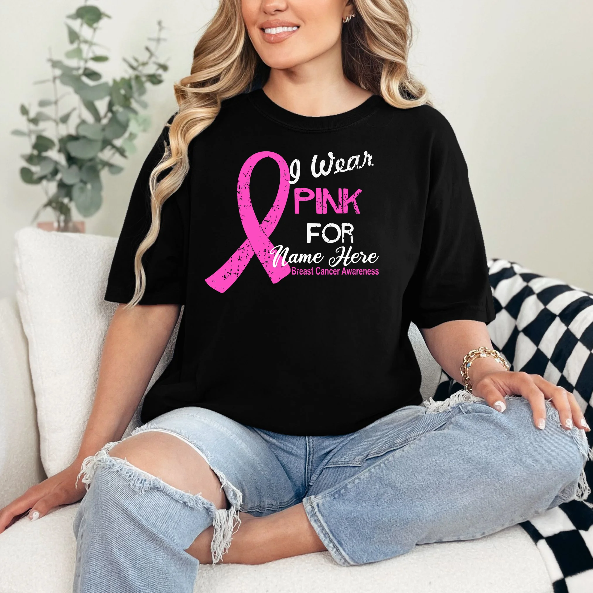 I Wear Pink For My Custom Breast Cancer Personalized T-Shirt - Front 1