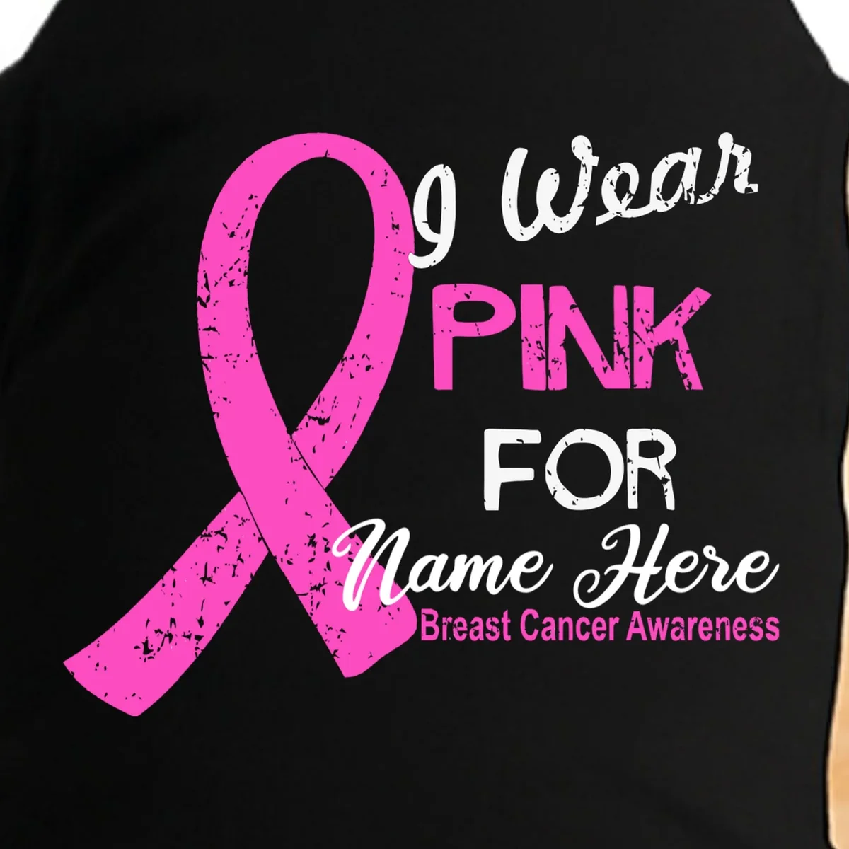 I Wear Pink For My Custom Breast Cancer Personalized Doggie Tank - Front - Close-up