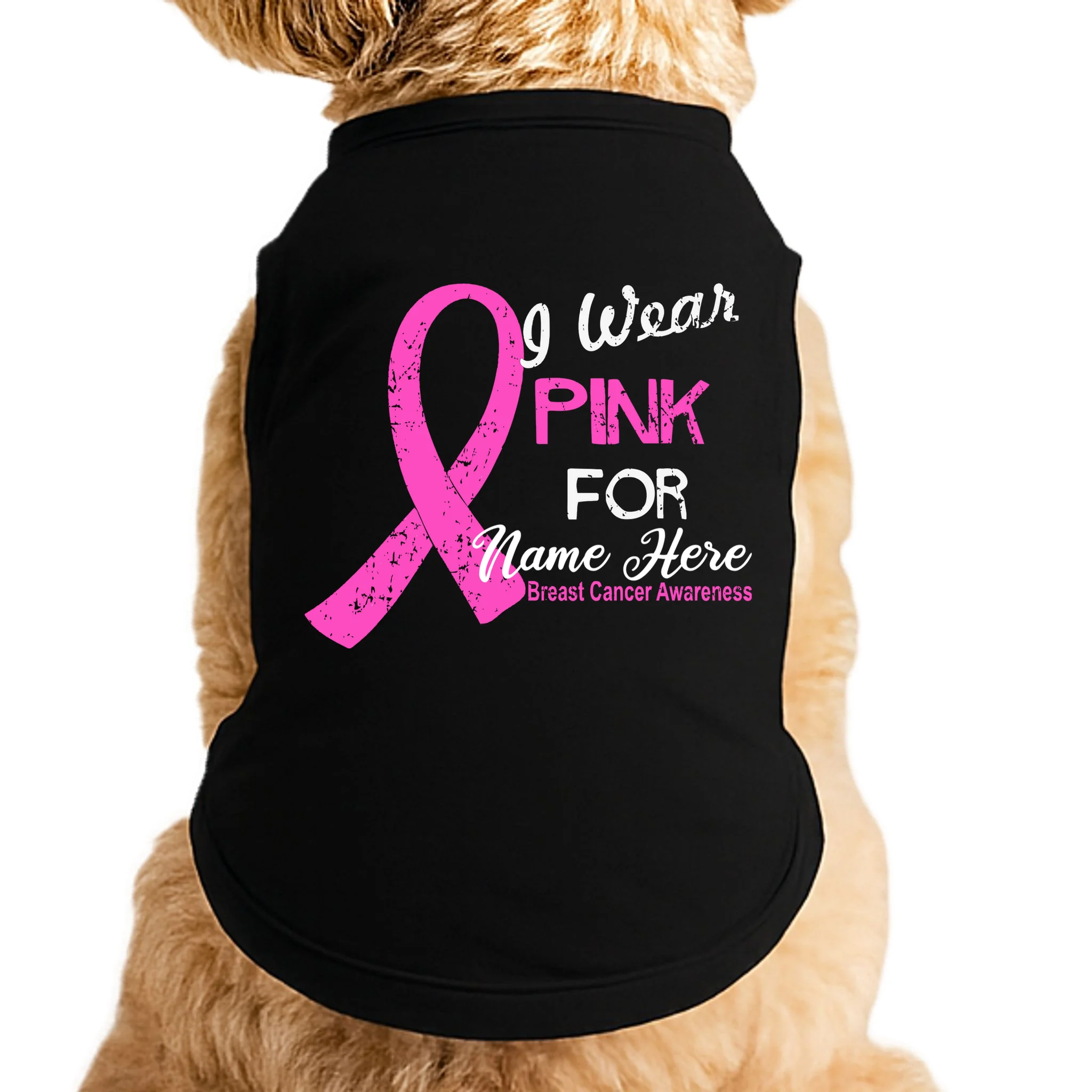 I Wear Pink For My Custom Breast Cancer Personalized Doggie Tank Front