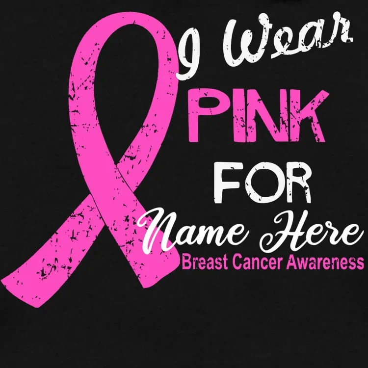 I Wear Pink For My Custom Breast Cancer Personalized Men's Hoodie - Front - Close-up