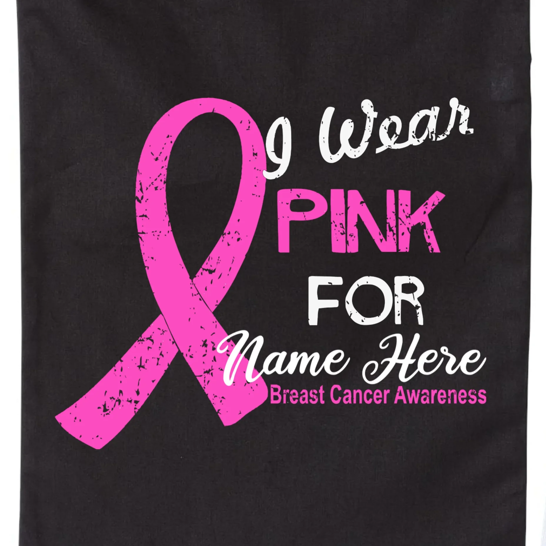 I Wear Pink For My Custom Breast Cancer Personalized Drawstring Bag - Front - Close-up