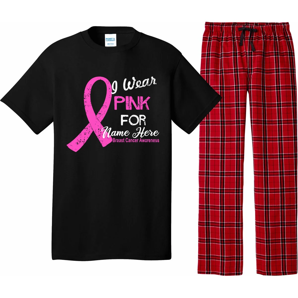 I Wear Pink For My Custom Breast Cancer Personalized Pajama Set - Front
