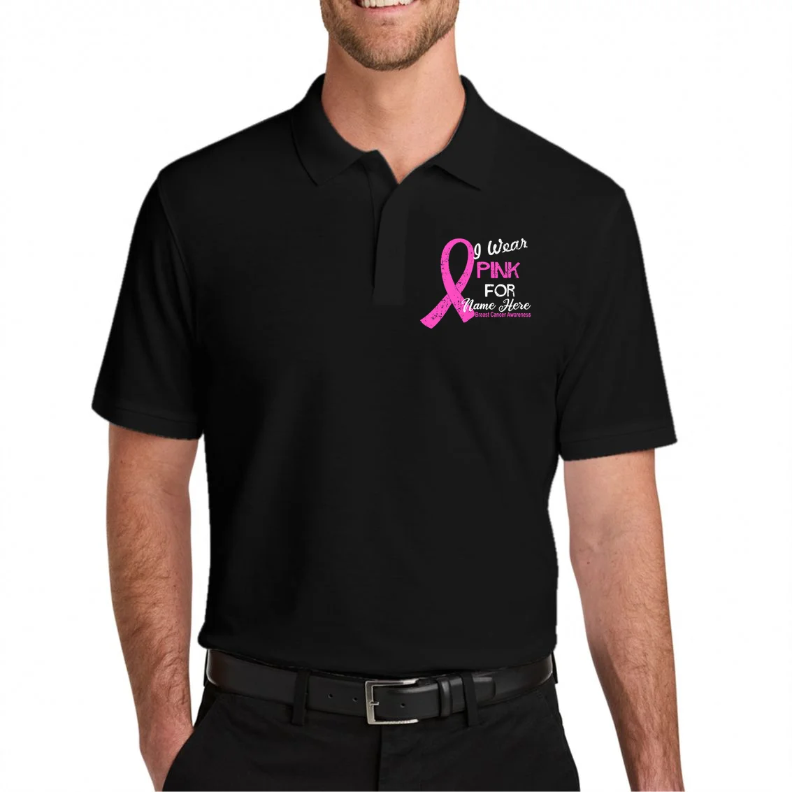 I Wear Pink For My Custom Breast Cancer Personalized Men's Polo - Front 1