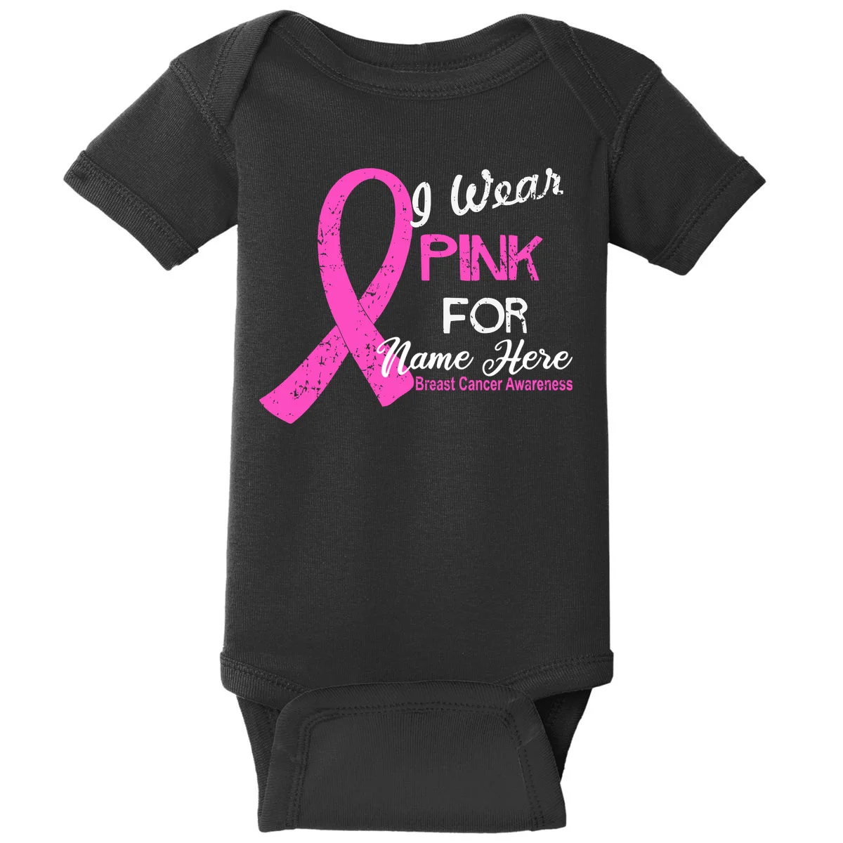 I Wear Pink For My Custom Breast Cancer Personalized Baby Bodysuit - Front