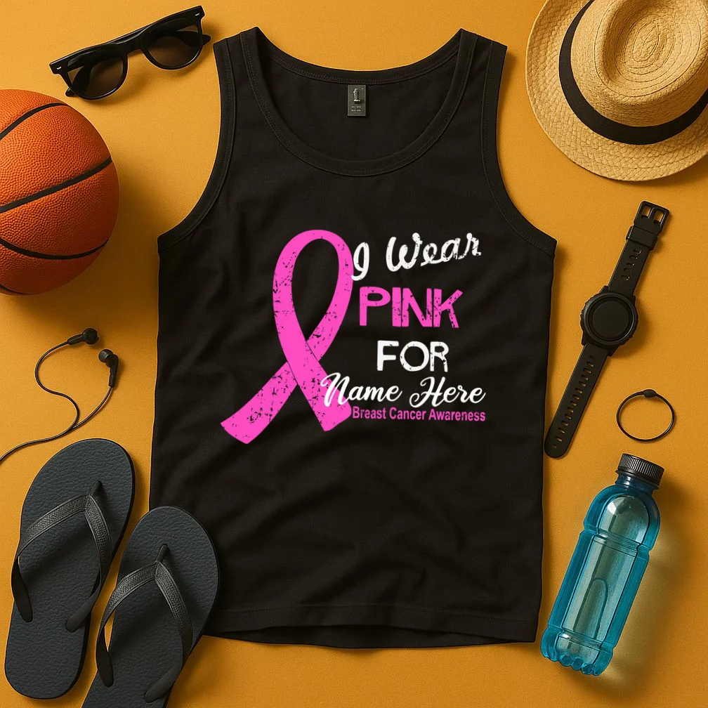 I Wear Pink For My Custom Breast Cancer Personalized Tank Top - Front 3