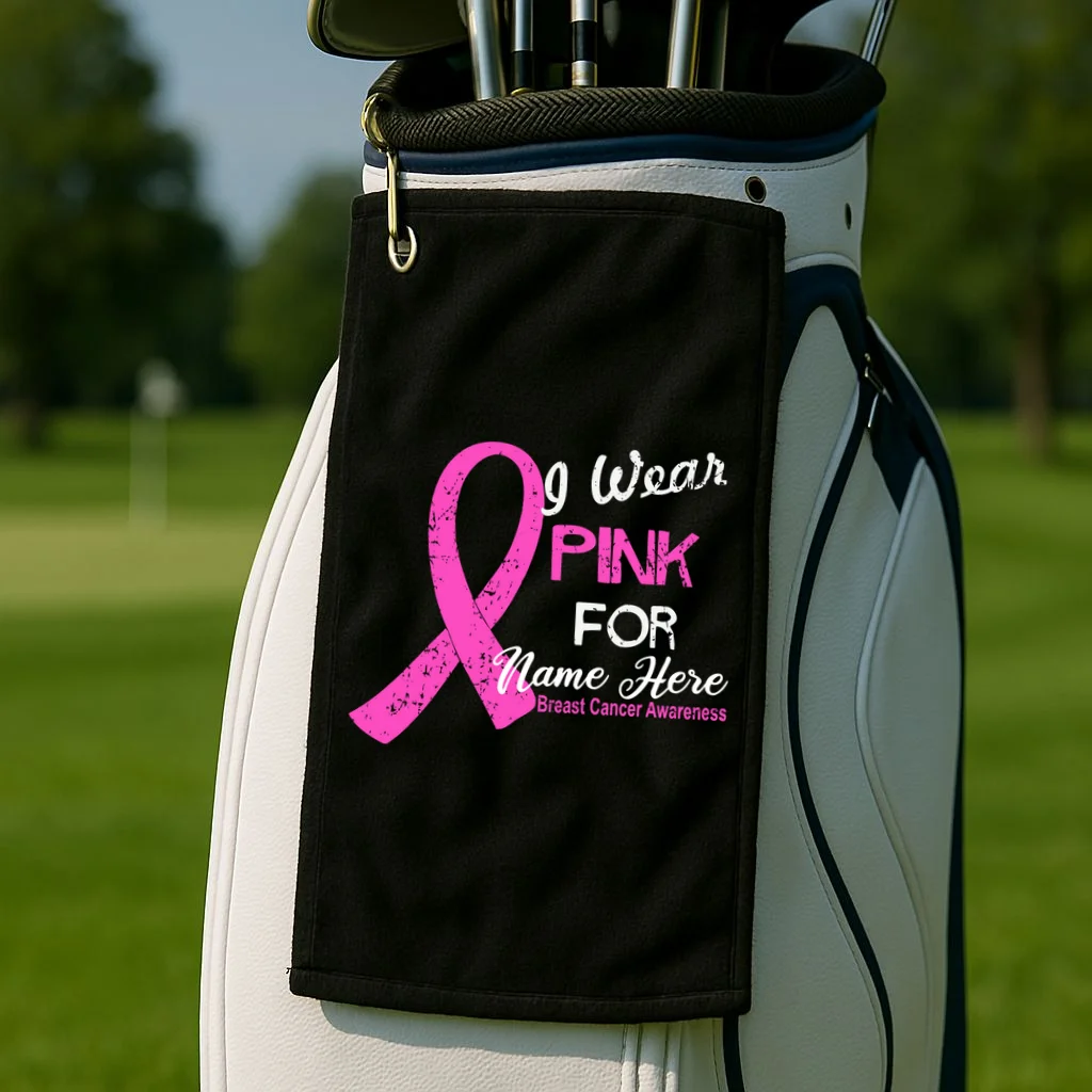 I Wear Pink For My Custom Breast Cancer Personalized Golf Towel - Front 2