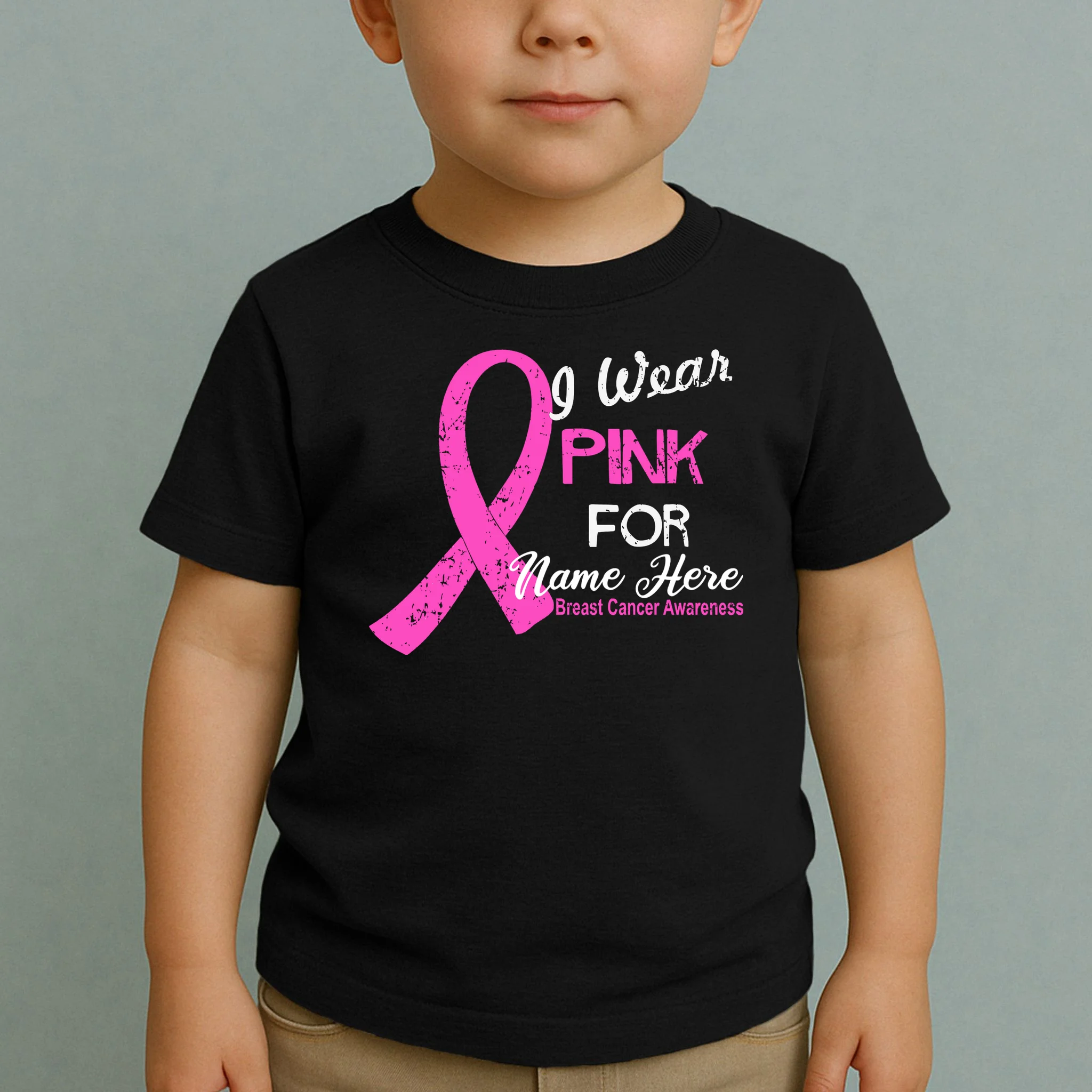 I Wear Pink For My Custom Breast Cancer Personalized Toddler T-Shirt - Front 1