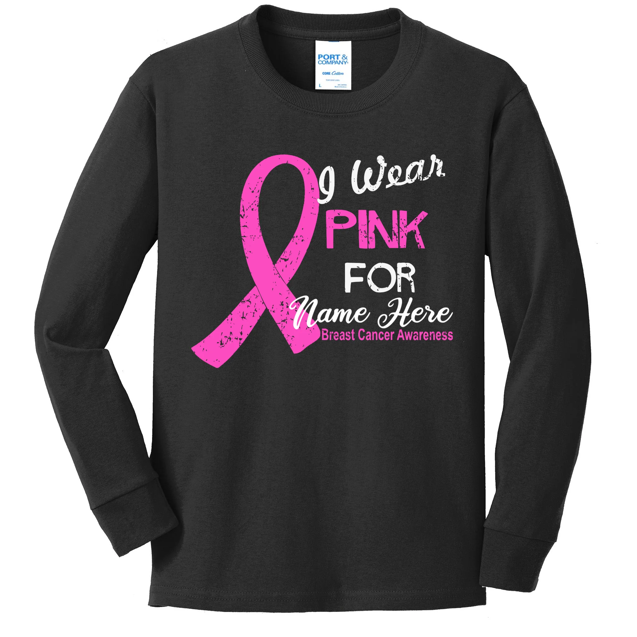 I Wear Pink For My Custom Breast Cancer Personalized Kids Long Sleeve Shirt - Front