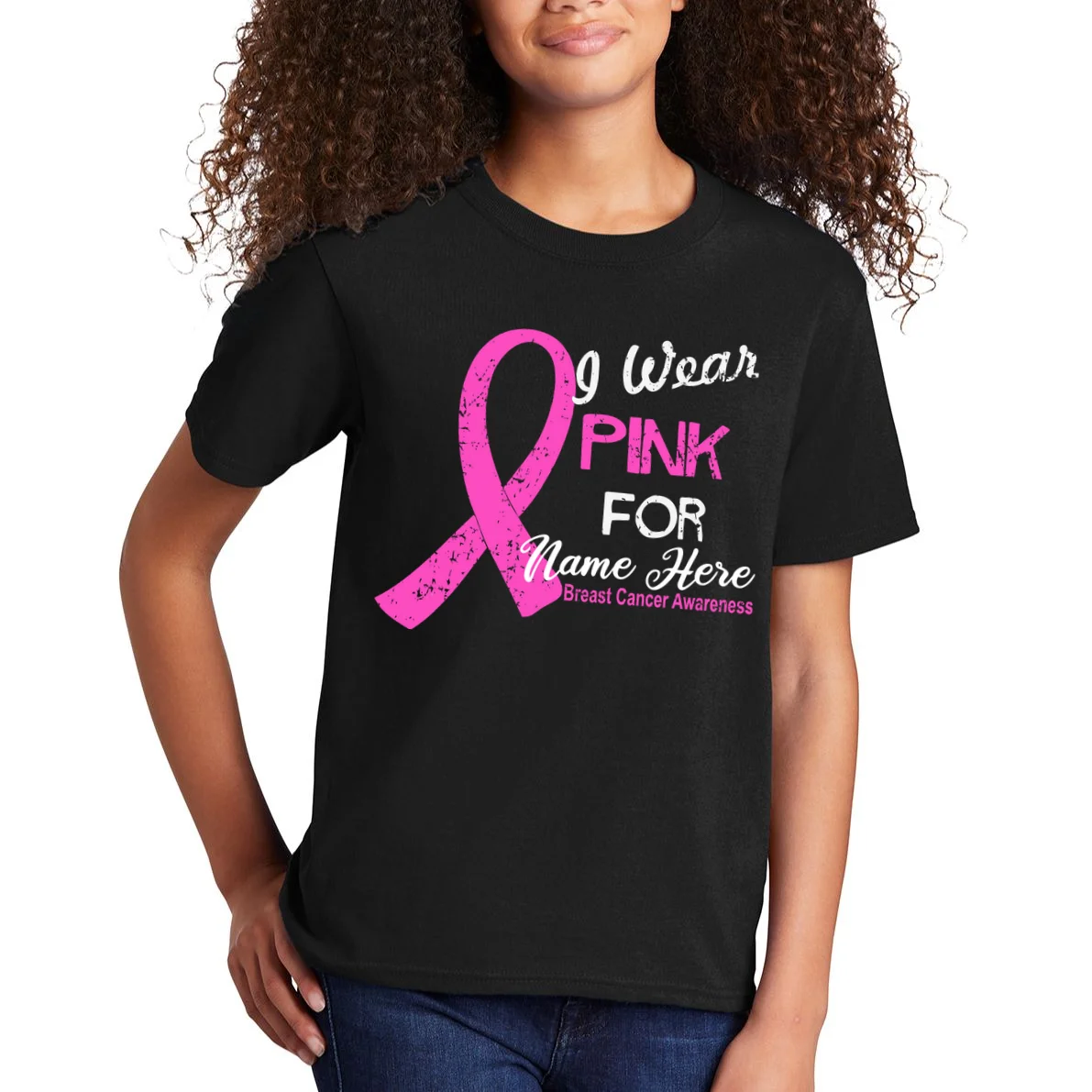I Wear Pink For My Custom Breast Cancer Personalized Kids T-Shirt - Front 1