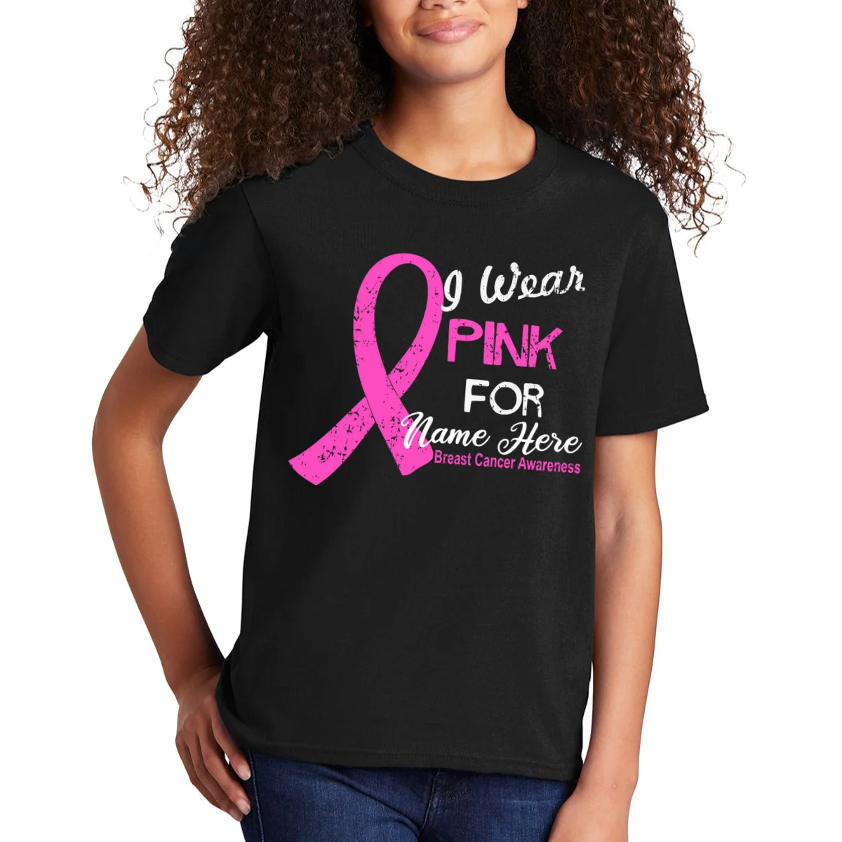 I Wear Pink For My Custom Breast Cancer Personalized Kids T-Shirt - Front 1
