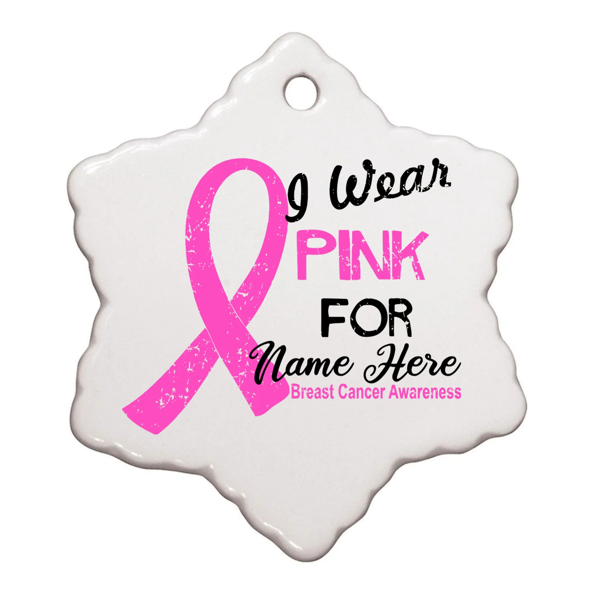 I Wear Pink For My Custom Breast Cancer Personalized Ornament - Front