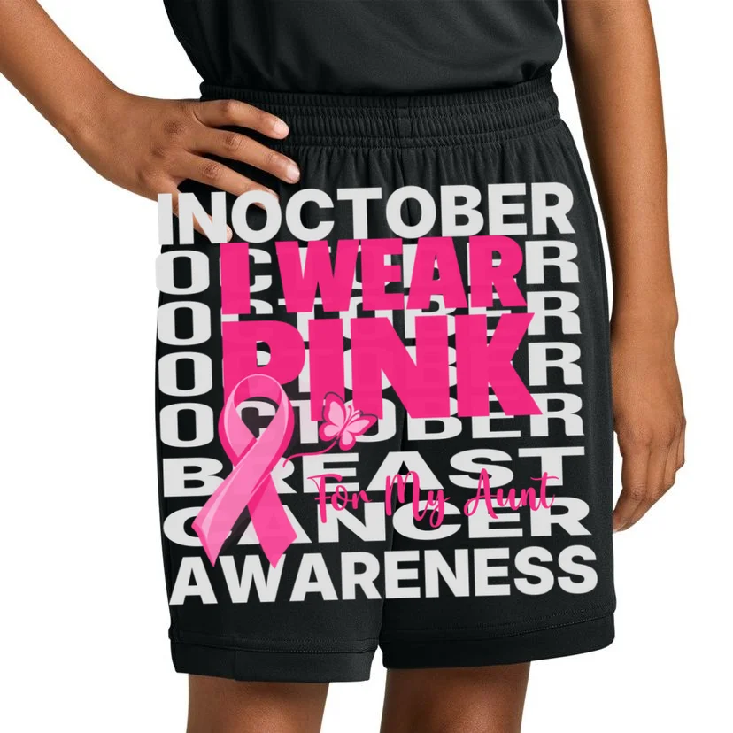 I Wear Pink for My Aunt Personalized Breast Cancer Awareness Gift - Pink Ribbon Custom Relationship Design Kids Shorts - Front 1