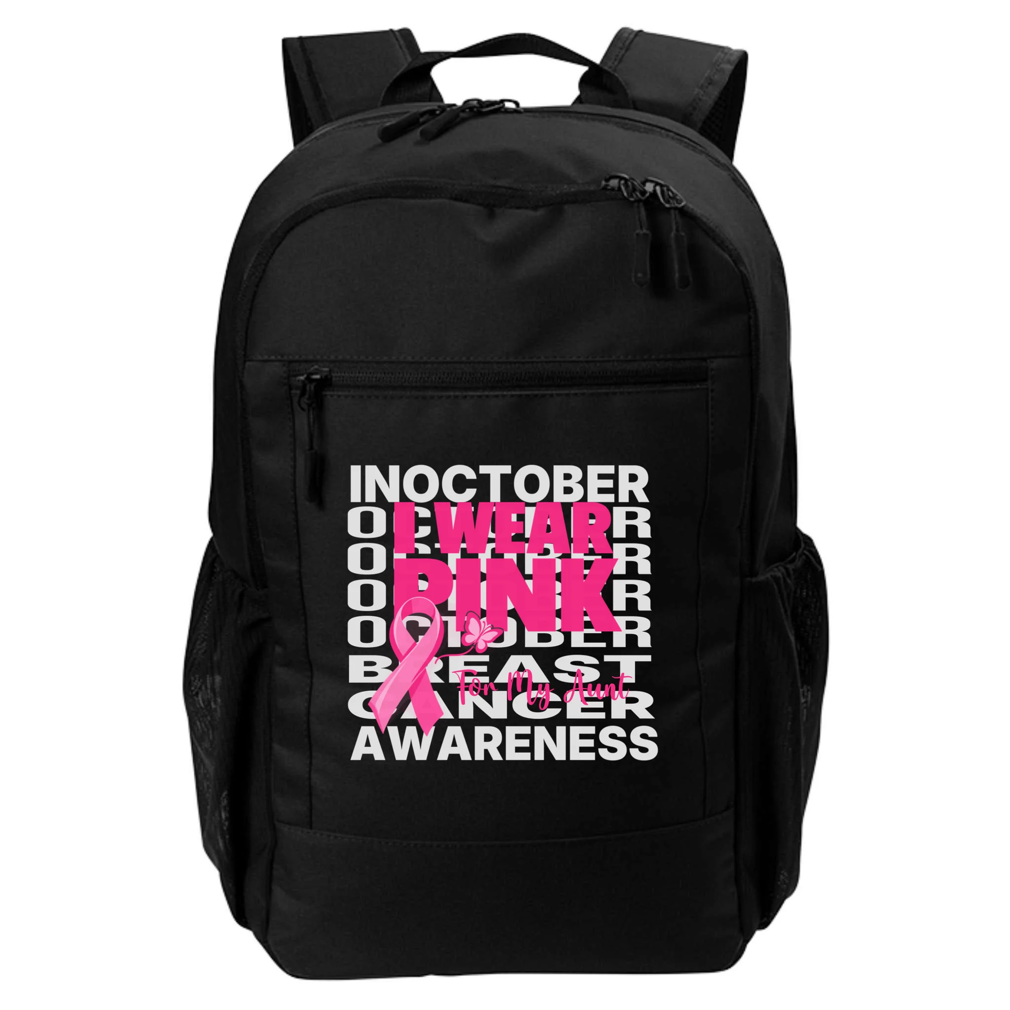 I Wear Pink for My Aunt Personalized Breast Cancer Awareness Gift - Pink Ribbon Custom Relationship Design Backpack Front