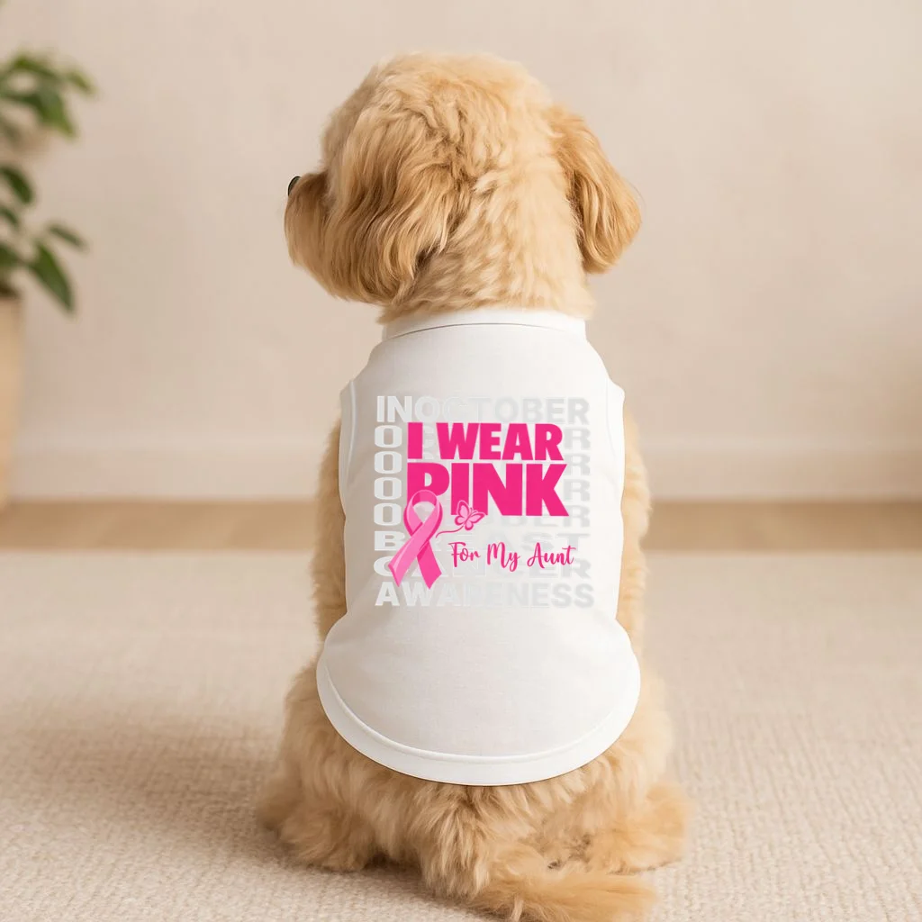 I Wear Pink for My Aunt Personalized Breast Cancer Awareness Gift - Pink Ribbon Custom Relationship Design Doggie Tank - Front 1