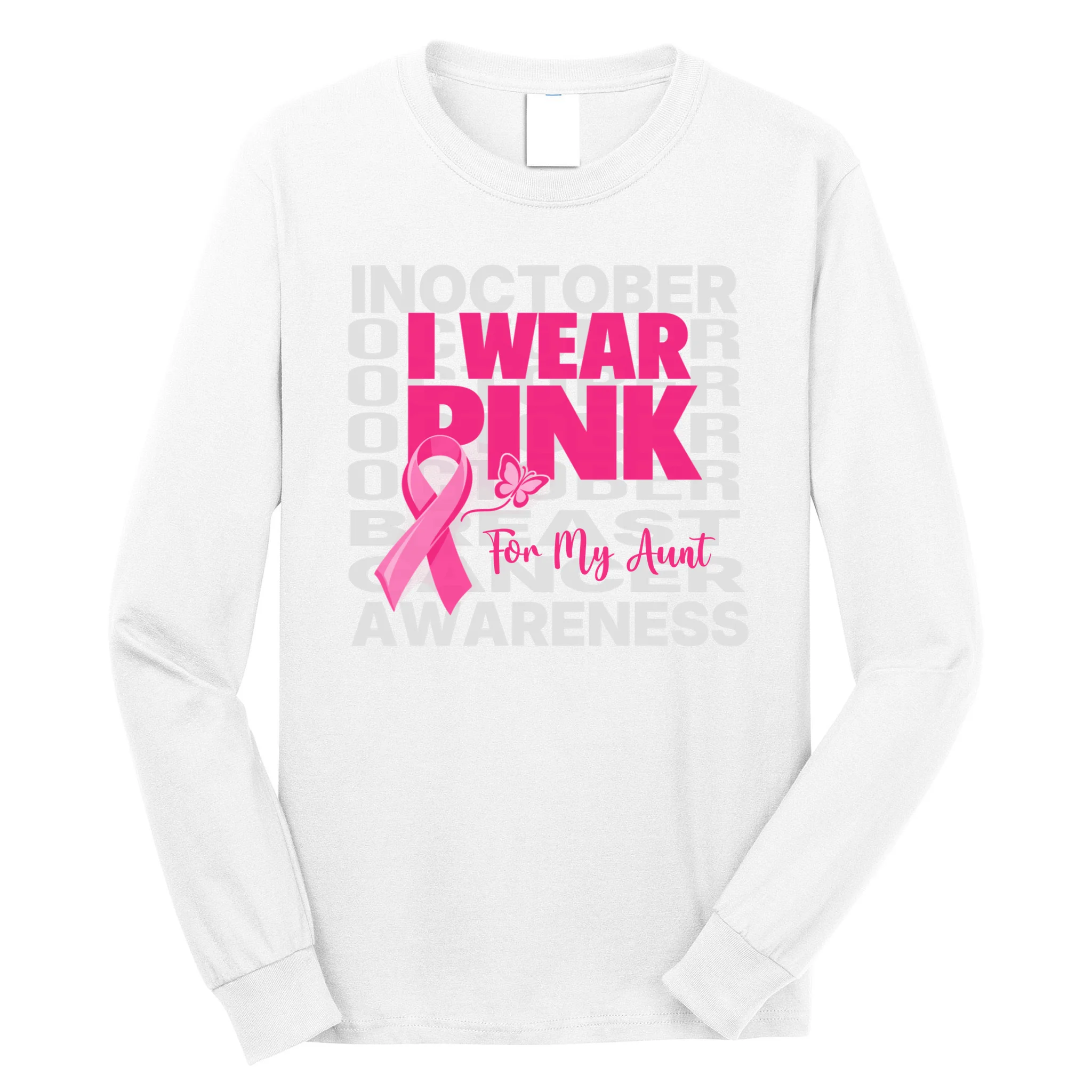 I Wear Pink for My Aunt Personalized Breast Cancer Awareness Gift - Pink Ribbon Custom Relationship Design Men's Long Sleeve Shirt Front