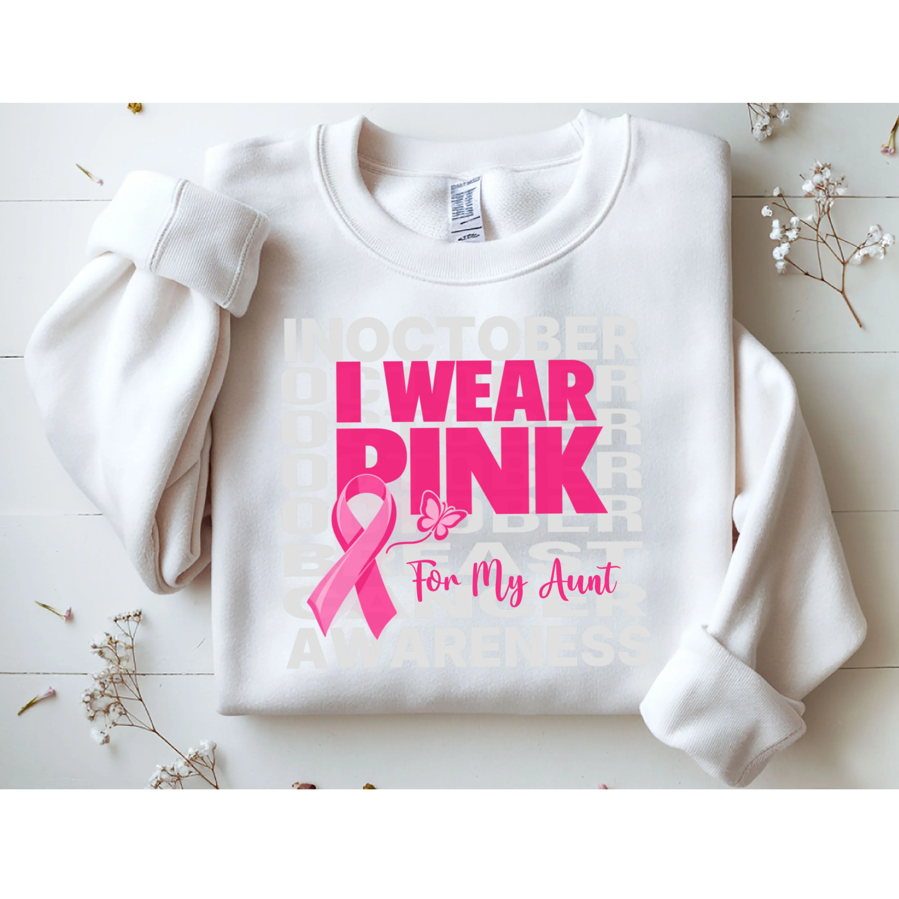 I Wear Pink for My Aunt Personalized Breast Cancer Awareness Gift - Pink Ribbon Custom Relationship Design Men's Sweatshirt - Front 1