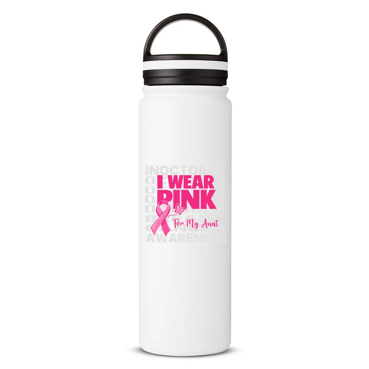 I Wear Pink for My Aunt Personalized Breast Cancer Awareness Gift - Pink Ribbon Custom Relationship Design 24oz Water Bottle Front