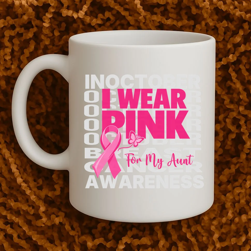 I Wear Pink for My Aunt Personalized Breast Cancer Awareness Gift - Pink Ribbon Custom Relationship Design Mug - Front 1