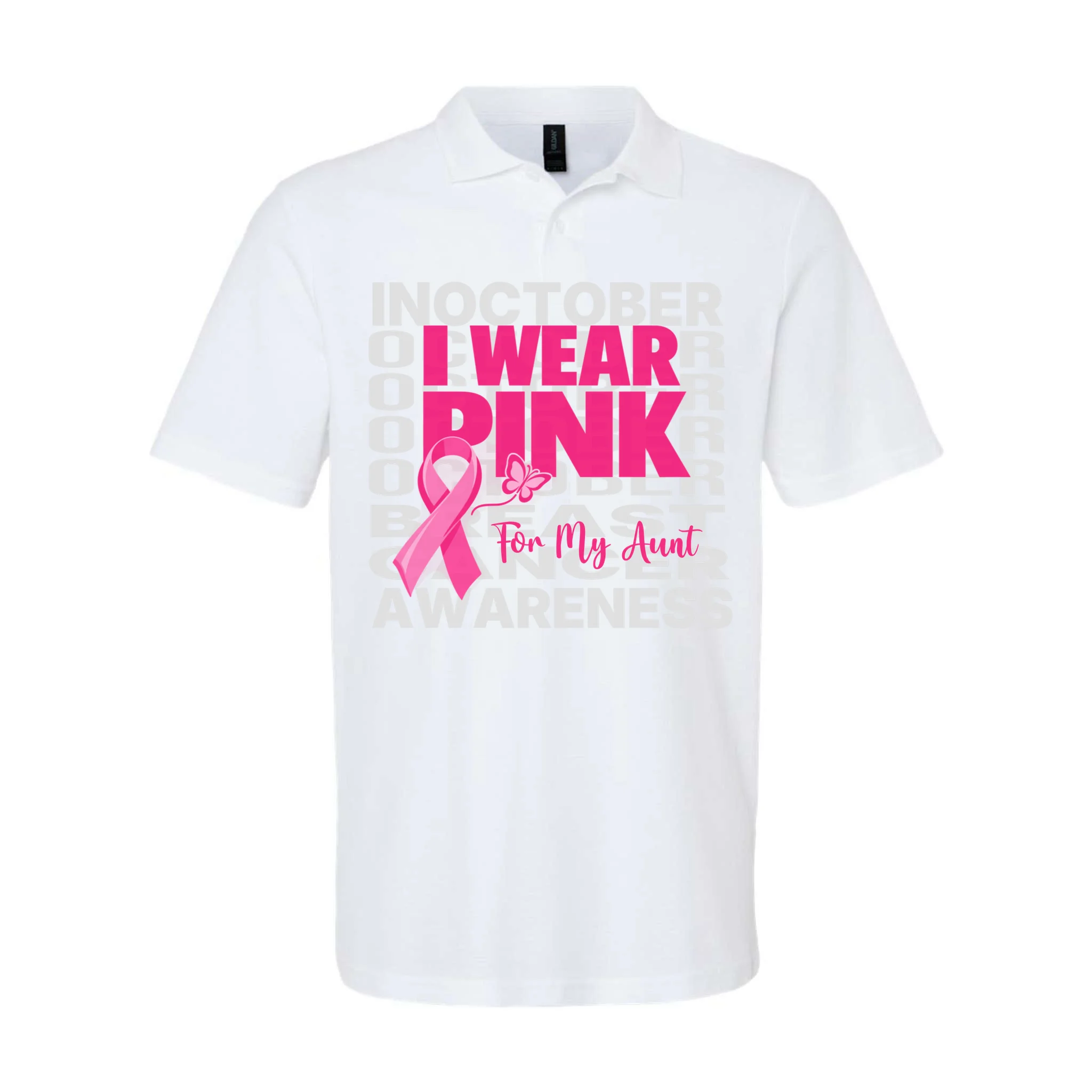 I Wear Pink for My Aunt Personalized Breast Cancer Awareness Gift - Pink Ribbon Custom Relationship Design Men's Polo Front