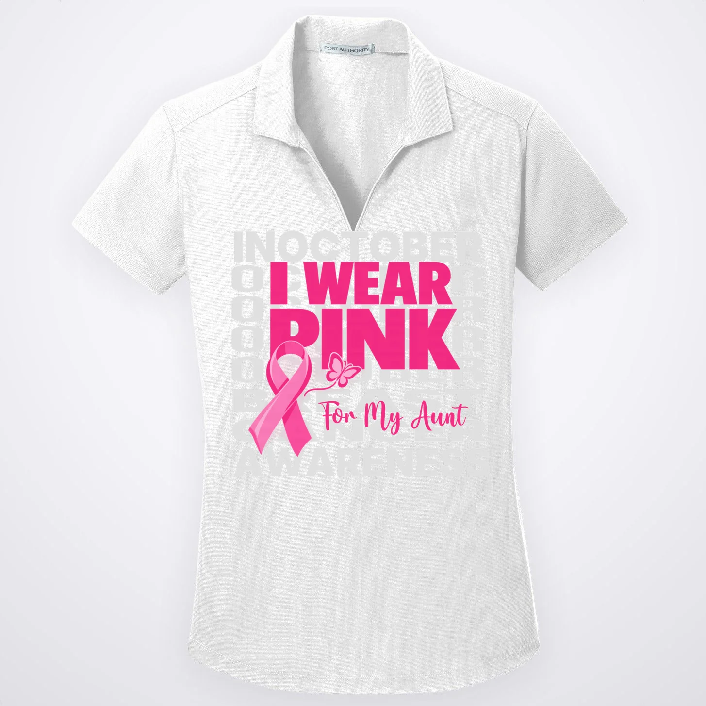 I Wear Pink for My Aunt Personalized Breast Cancer Awareness Gift - Pink Ribbon Custom Relationship Design Women's Polo Front