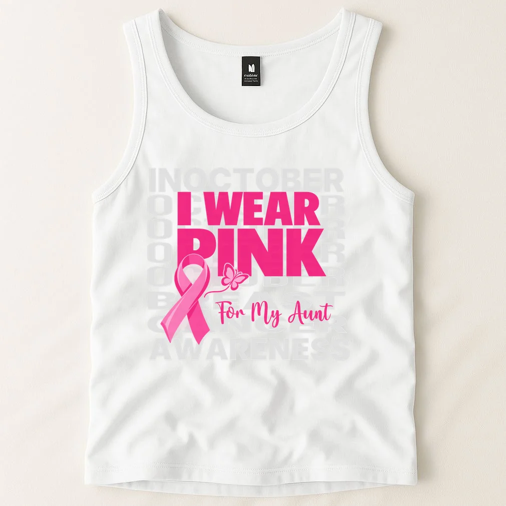 I Wear Pink for My Aunt Personalized Breast Cancer Awareness Gift - Pink Ribbon Custom Relationship Design Men's Tank Top - Front 1