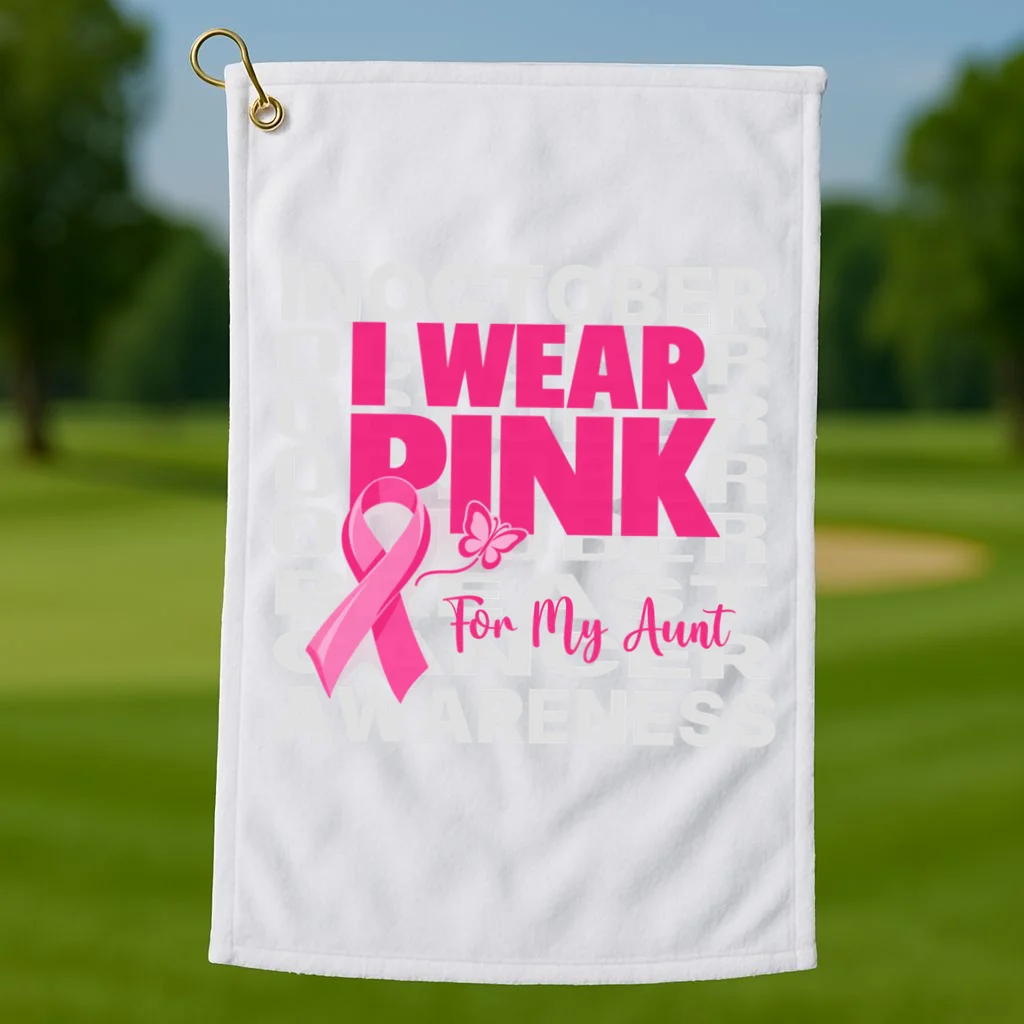 I Wear Pink for My Aunt Personalized Breast Cancer Awareness Gift - Pink Ribbon Custom Relationship Design Golf Towel - Front 1