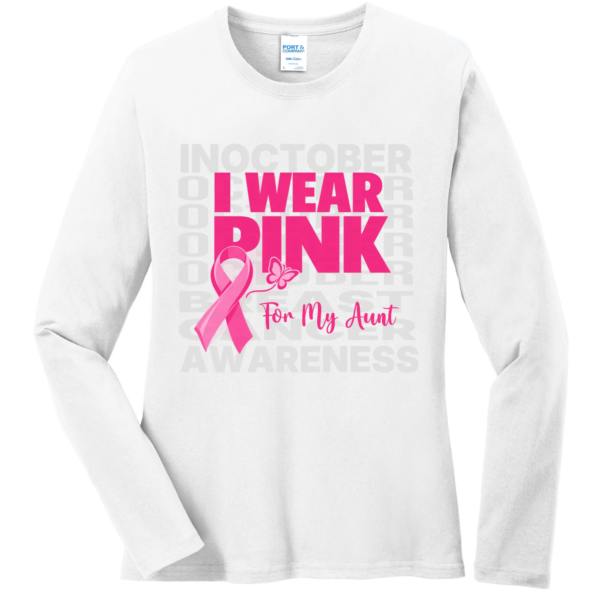 I Wear Pink for My Aunt Personalized Breast Cancer Awareness Gift - Pink Ribbon Custom Relationship Design Women's Long Sleeve Shirt Front