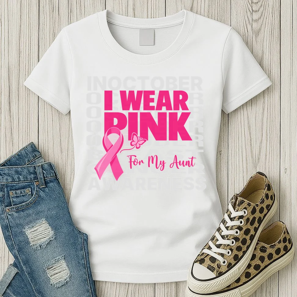 I Wear Pink for My Aunt Personalized Breast Cancer Awareness Gift - Pink Ribbon Custom Relationship Design Women's T-Shirt - Front 2