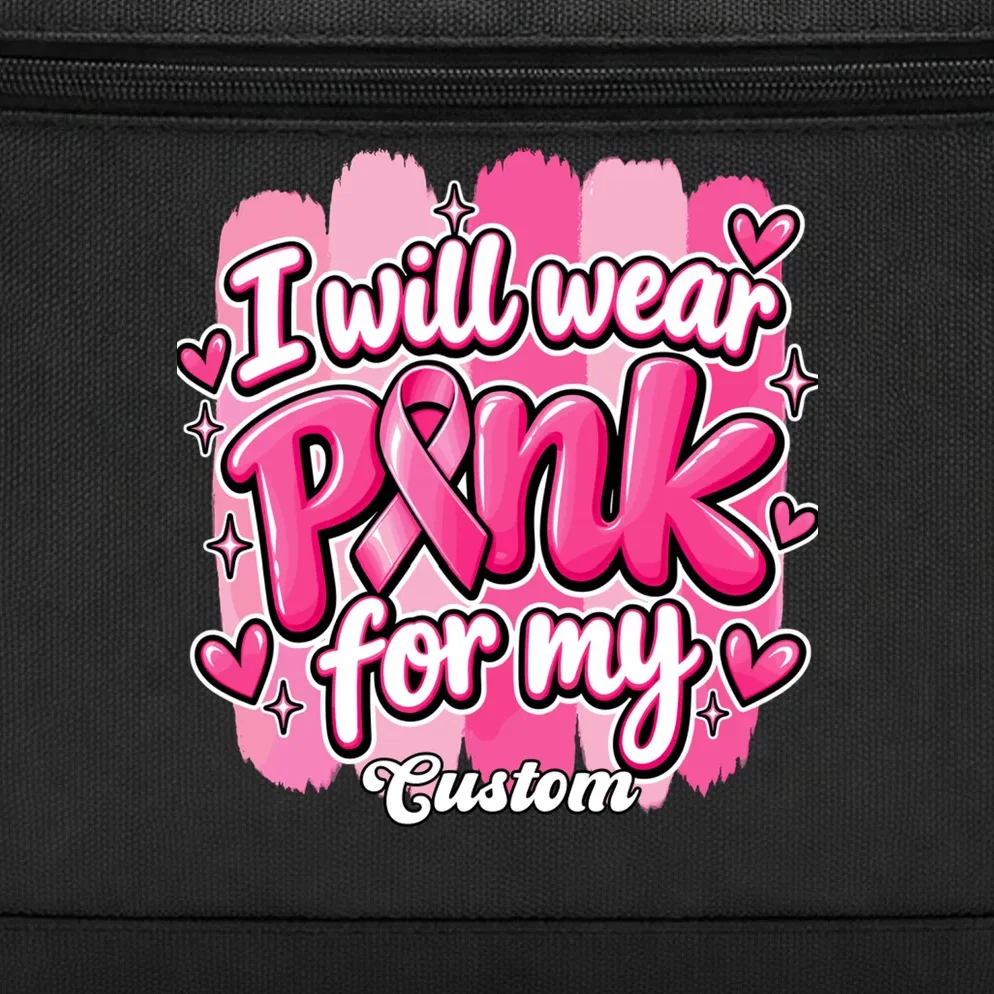 I Will Wear Pink for My Custom Name – Personalized Pink Ribbon Breast Cancer Awareness Briefcase - Front - Close-up