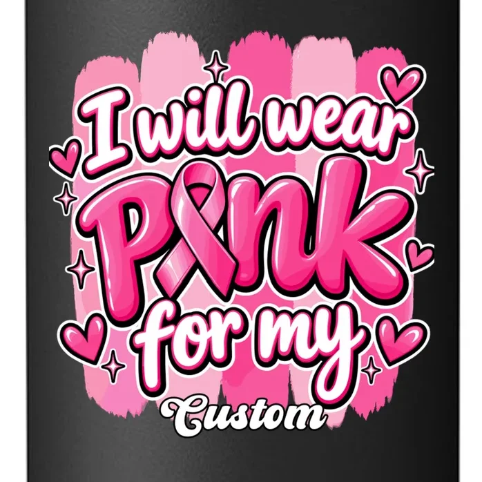 I Will Wear Pink for My Custom Name – Personalized Pink Ribbon Breast Cancer Awareness 24oz Water Bottle - Front - Close-up