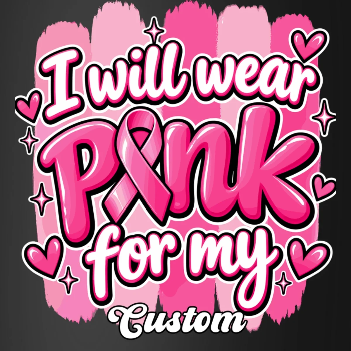 I Will Wear Pink for My Custom Name – Personalized Pink Ribbon Breast Cancer Awareness Coaster - Front - Close-up
