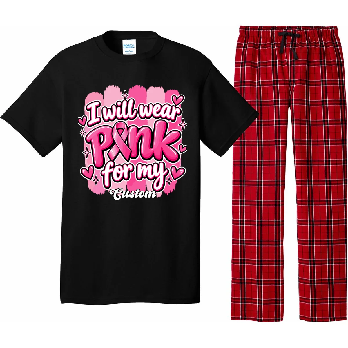 I Will Wear Pink for My Custom Name – Personalized Pink Ribbon Breast Cancer Awareness Men's Pajamas - Front
