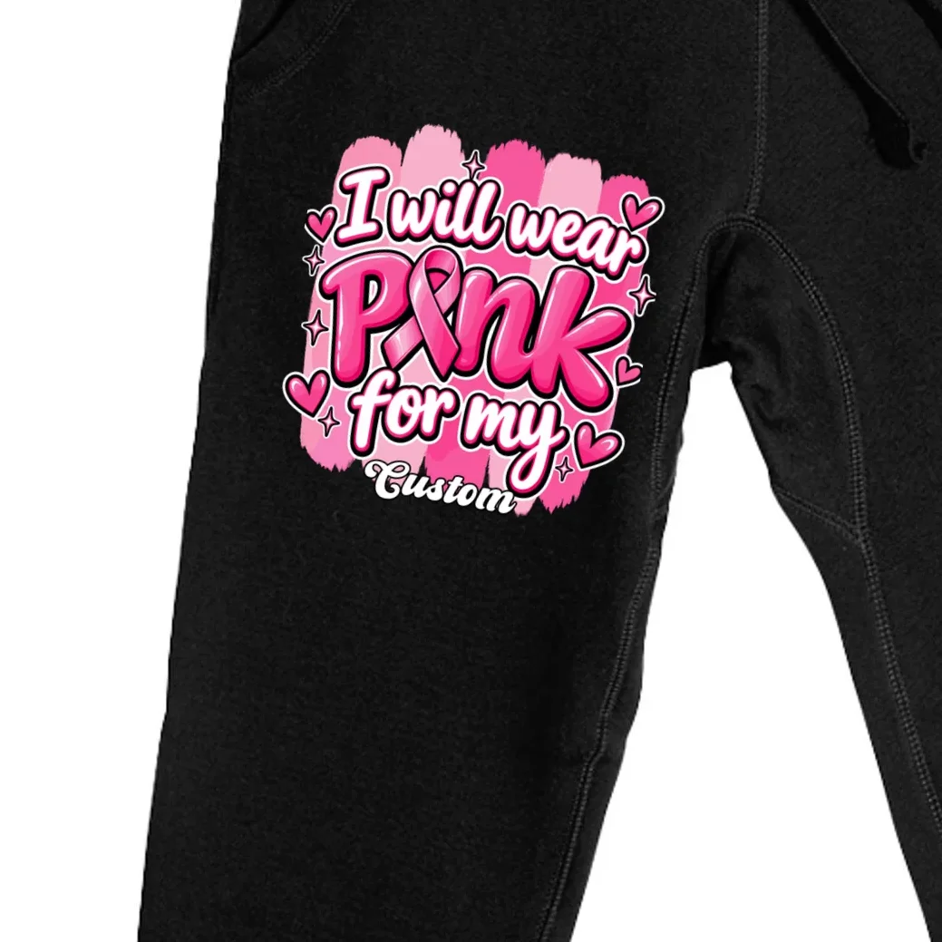 I Will Wear Pink for My Custom Name – Personalized Pink Ribbon Breast Cancer Awareness Men's Sweatpants - Front - Close-up