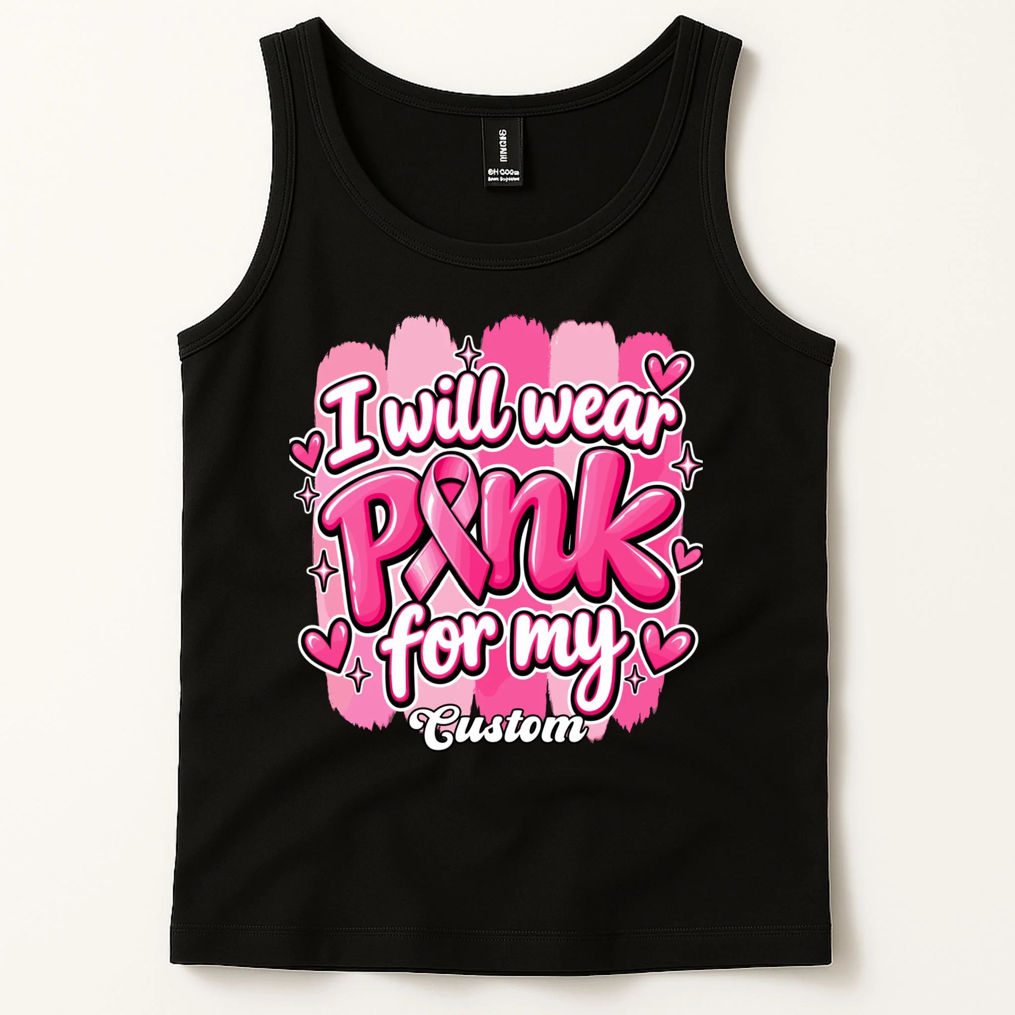 I Will Wear Pink for My Custom Name – Personalized Pink Ribbon Breast Cancer Awareness Men's Tank Top - Front 1
