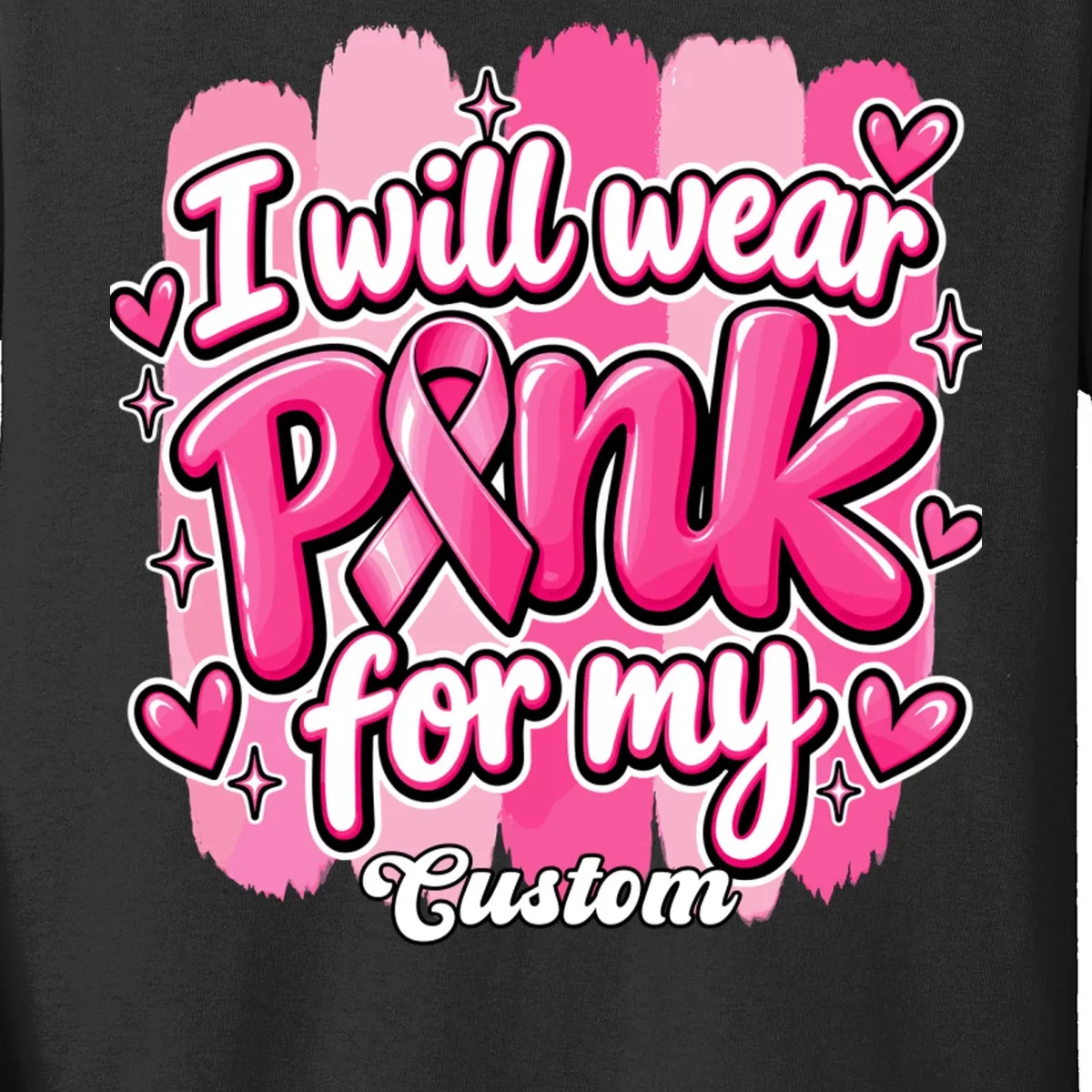 I Will Wear Pink for My Custom Name – Personalized Pink Ribbon Breast Cancer Awareness Kids Long Sleeve Shirt - Front - Close-up