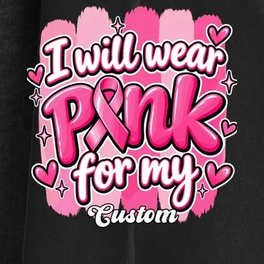 I Will Wear Pink for My Custom Name – Personalized Pink Ribbon Breast Cancer Awareness Women's Cardigan - Front - Close-up