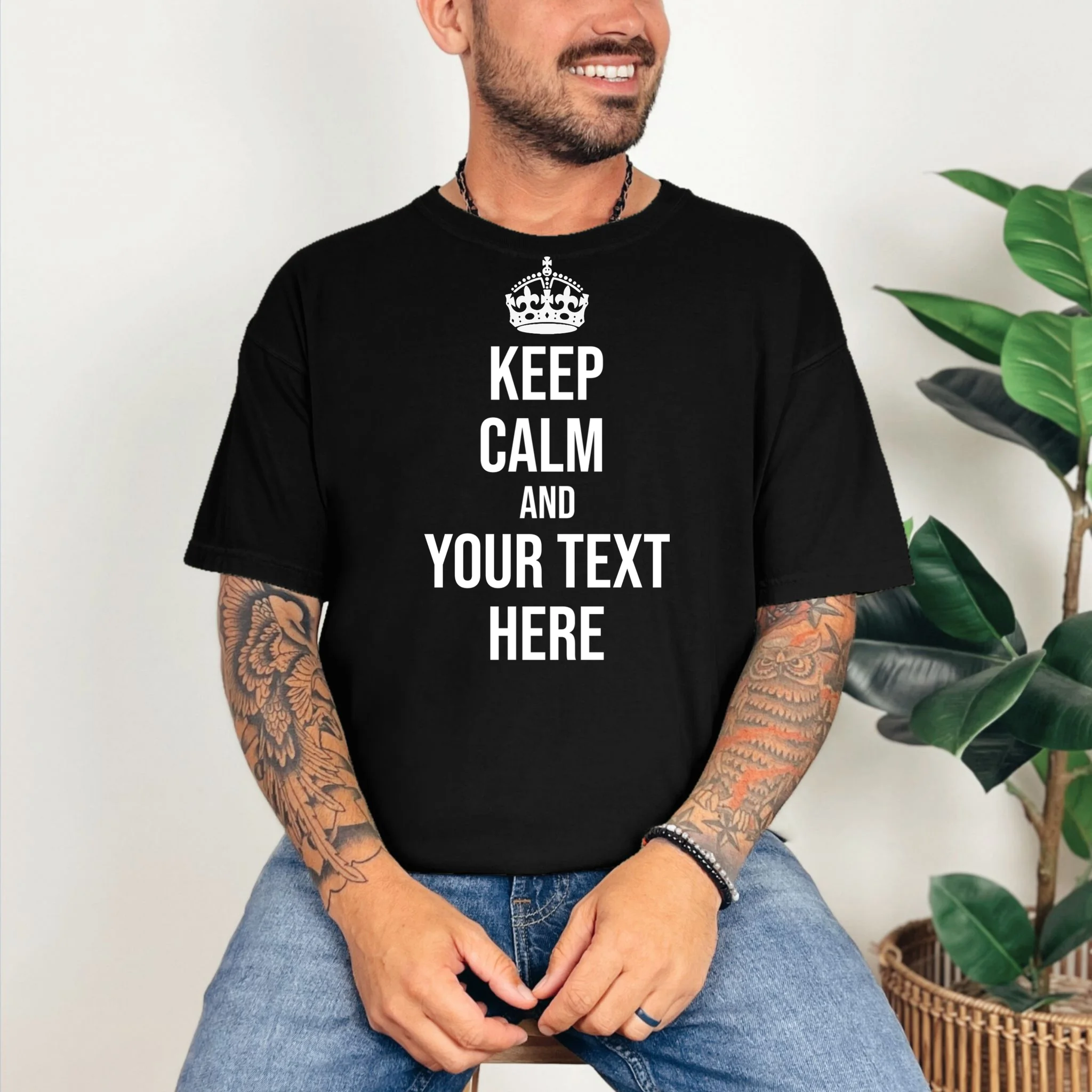Keep Calm and Your Custom Text Personalized Saying Funny T-Shirt - Front 2