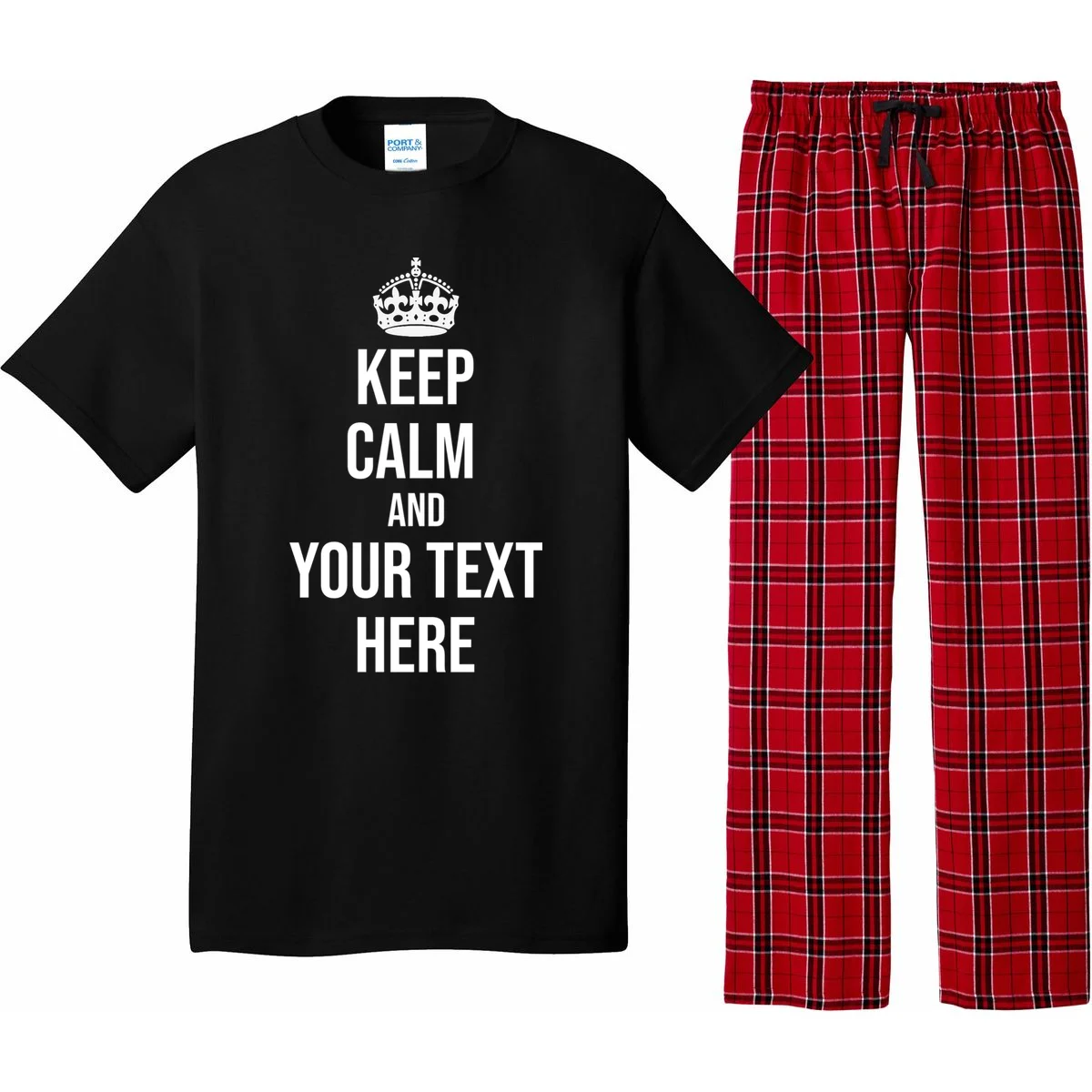 Keep Calm and Your Custom Text Personalized Saying Funny Pajama Set - Front
