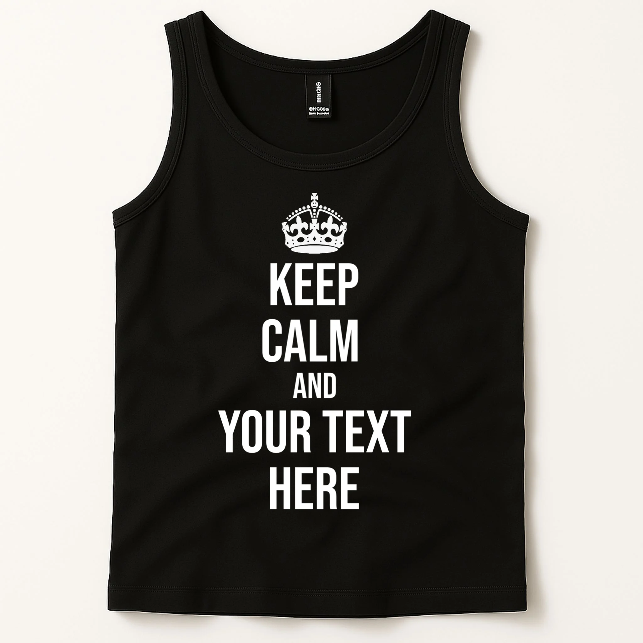 Keep Calm and Your Custom Text Personalized Saying Funny Men's Tank Top - Front 1