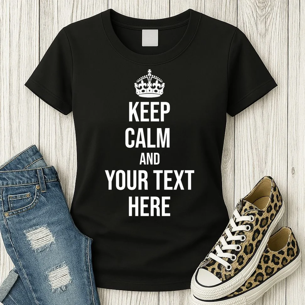 Keep Calm and Your Custom Text Personalized Saying Funny Women's T-Shirt - Front 2