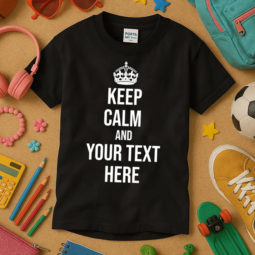 Keep Calm and Your Custom Text Personalized Saying Funny Kids T-Shirt - Front 2
