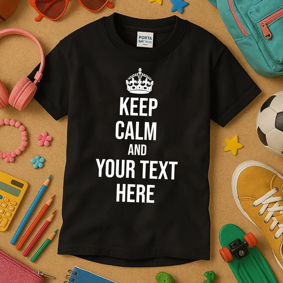 Keep Calm and Your Custom Text Personalized Saying Funny Kids T-Shirt - Front 2